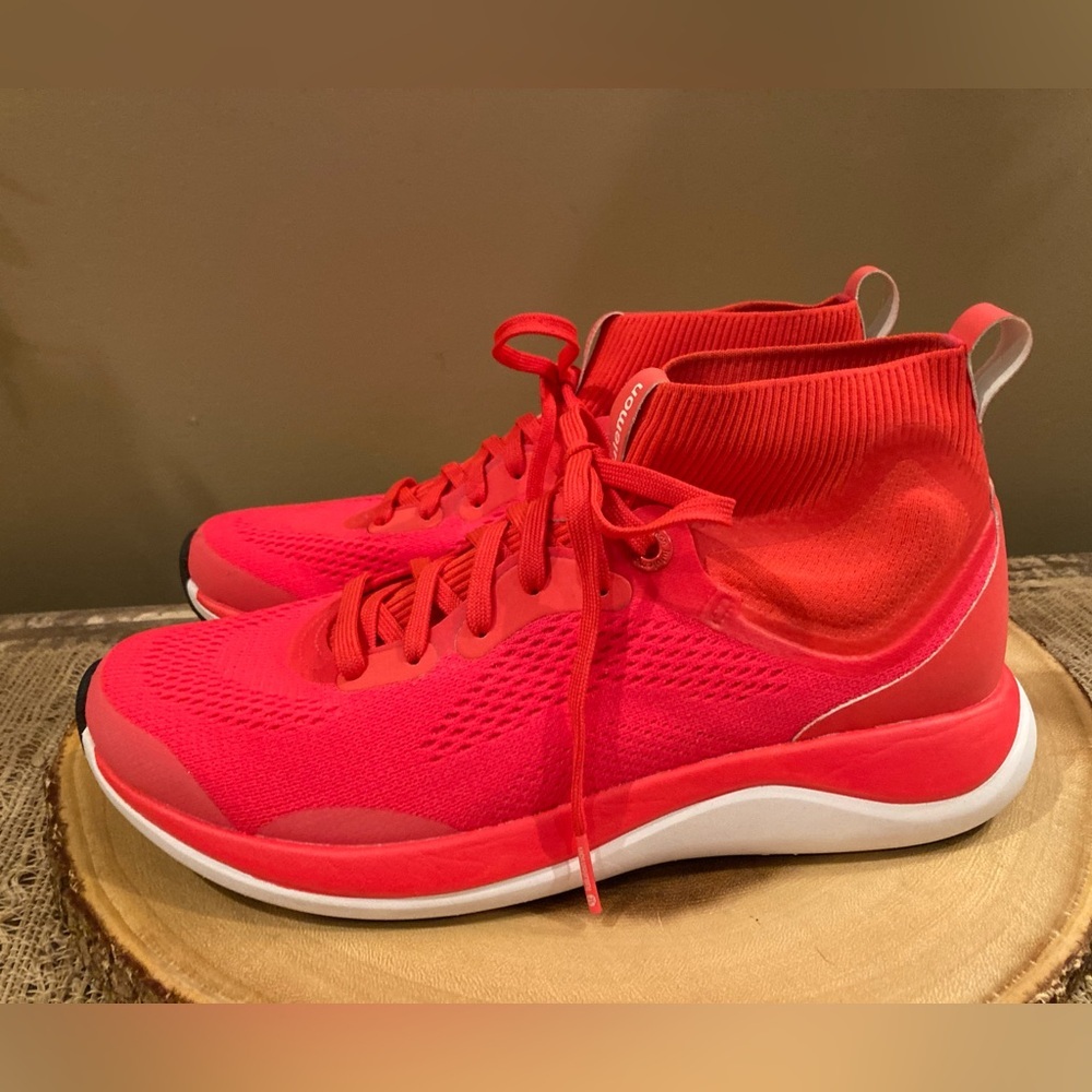 lululemon athletica Coral-Red Knit High-Top Athletic Sneakers